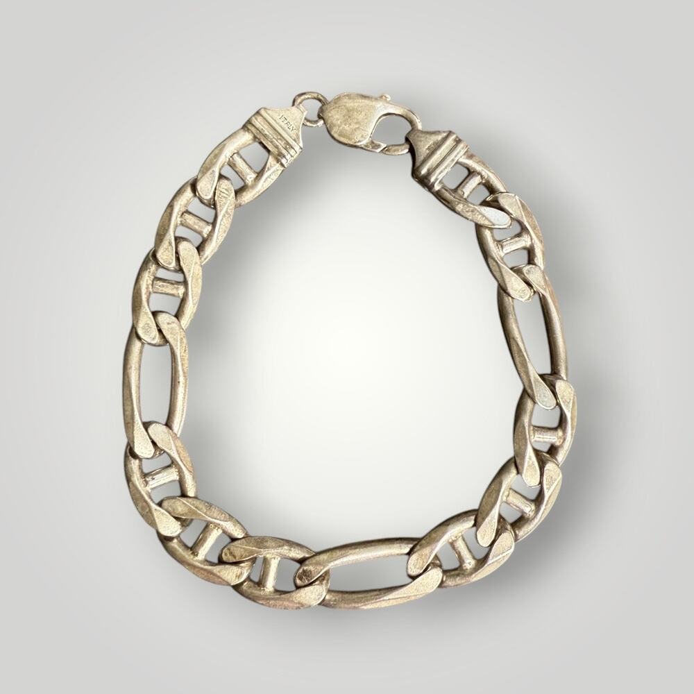 Vintage 925 Sterling Silver Italian Link Bracelet Heavy 43.4g Size 9 Italy